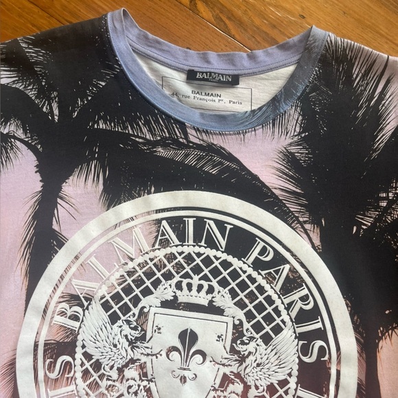 Balmain Men’s Graphic Print‎ Sunset Palms T-Shirt Size M Made In Portugal - Picture 6 of 16